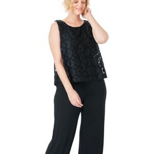 Woman Within Women's Plus Size Black Lace Popover Sleeveless Jumpsuit
